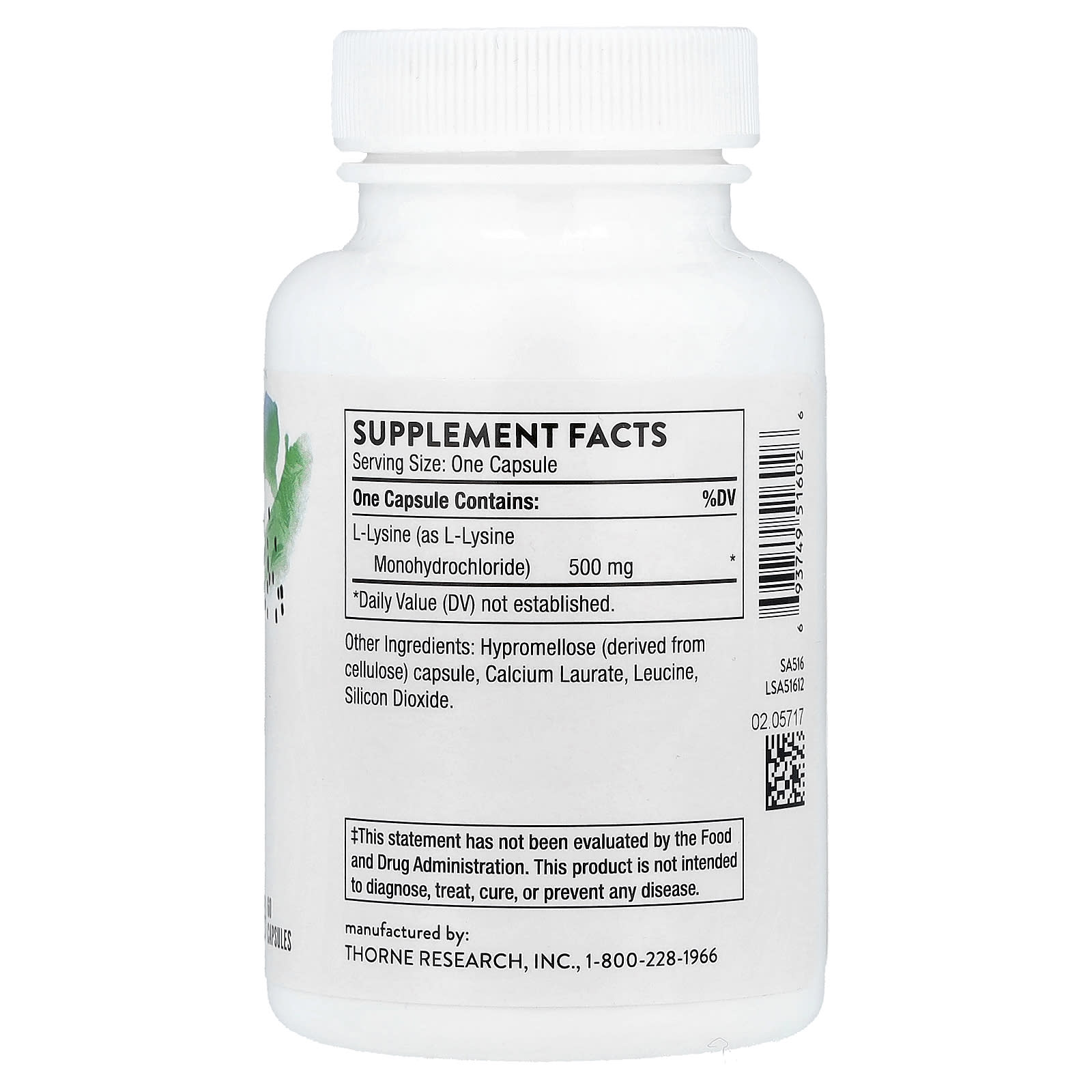 Lysine – 500 mg baksida med näringsinformation