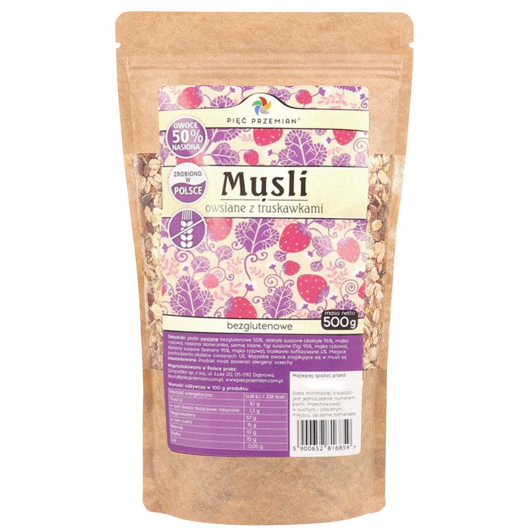 Pięć Przemian Oat Muesli With Strawberries baksida