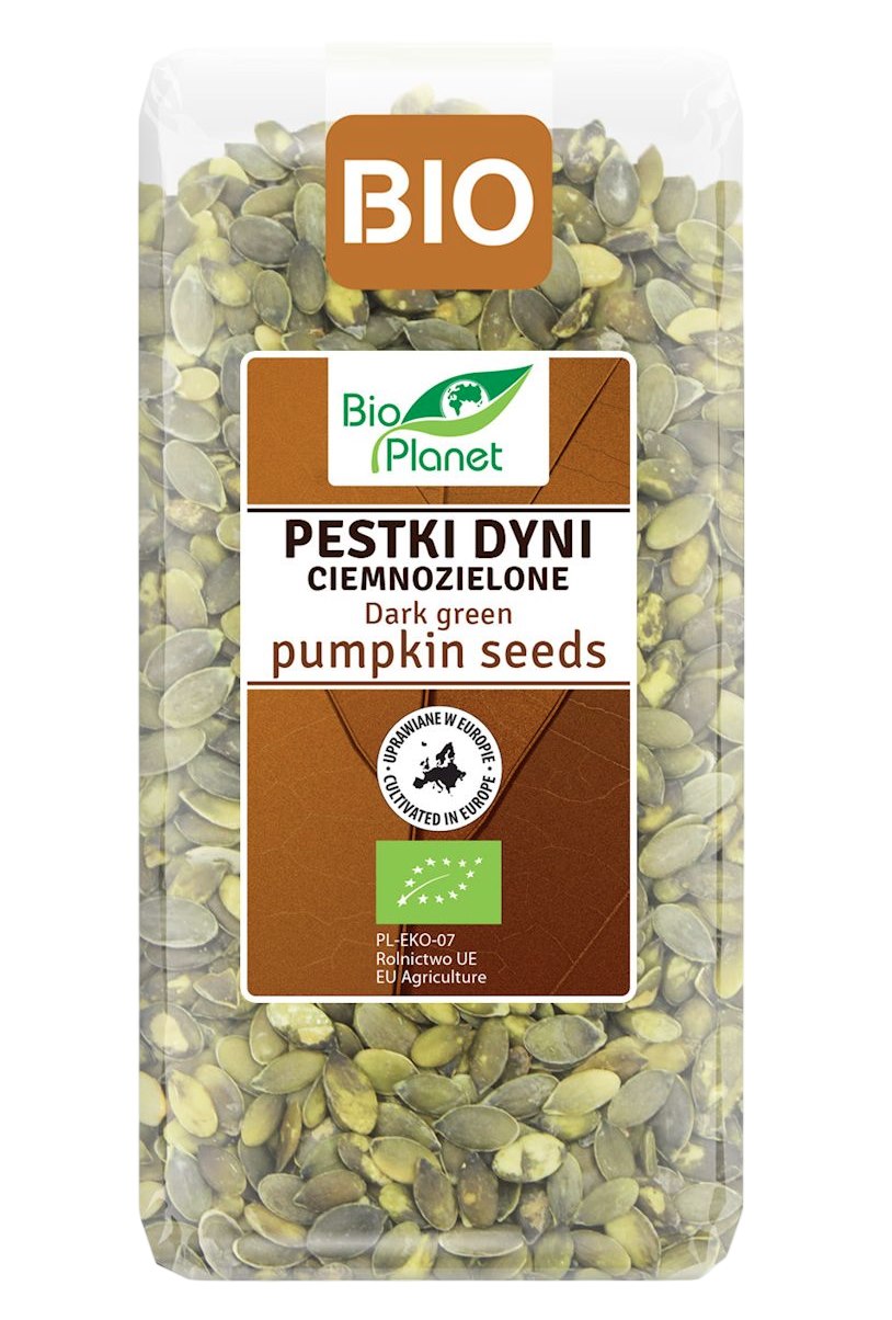 Bio Planet Organic Dark Green Pumpkin Seeds baksida näringsfakta