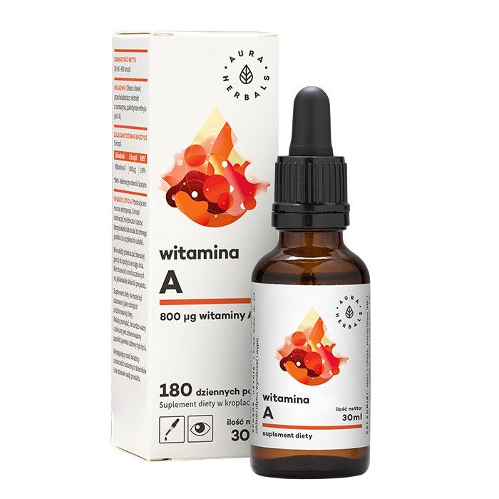 Aura Herbals Vitamin A 30ml baksida med näringsinformation