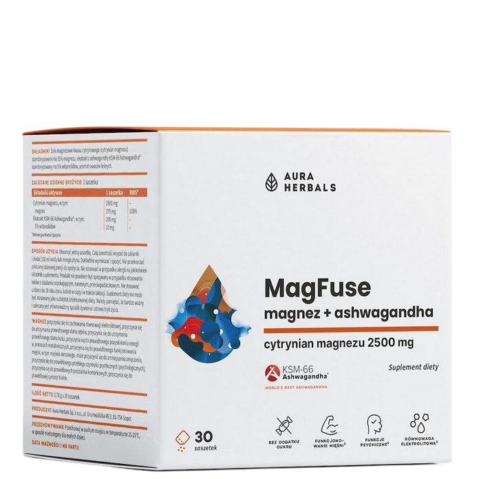 Magfuse Magnesium & Ashwagandha 30 påsar framsida