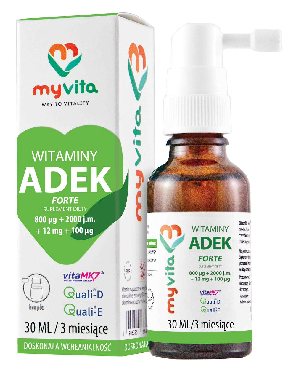 Myvita Vitamins Adek Forte baksida med näringsinformation