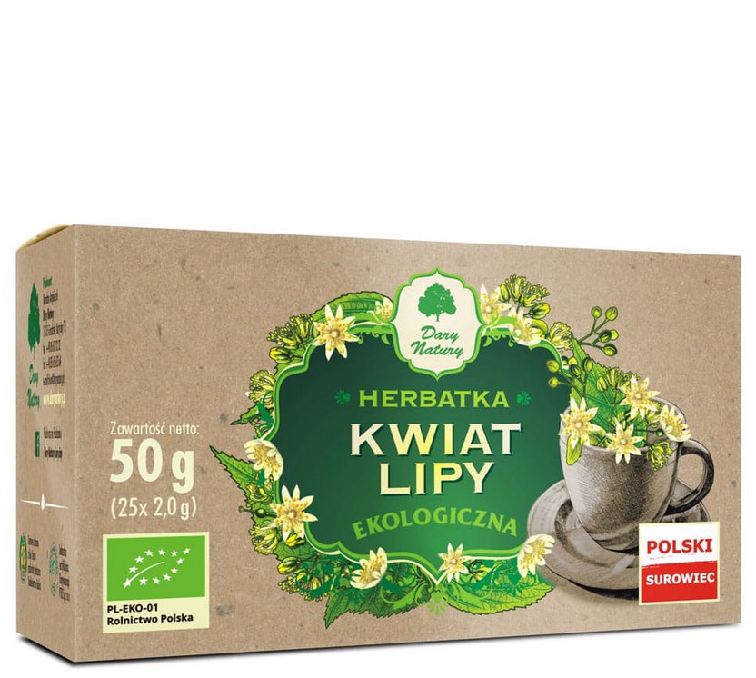 Dary Natury Linden Flower Tea baksida med näringsinformation