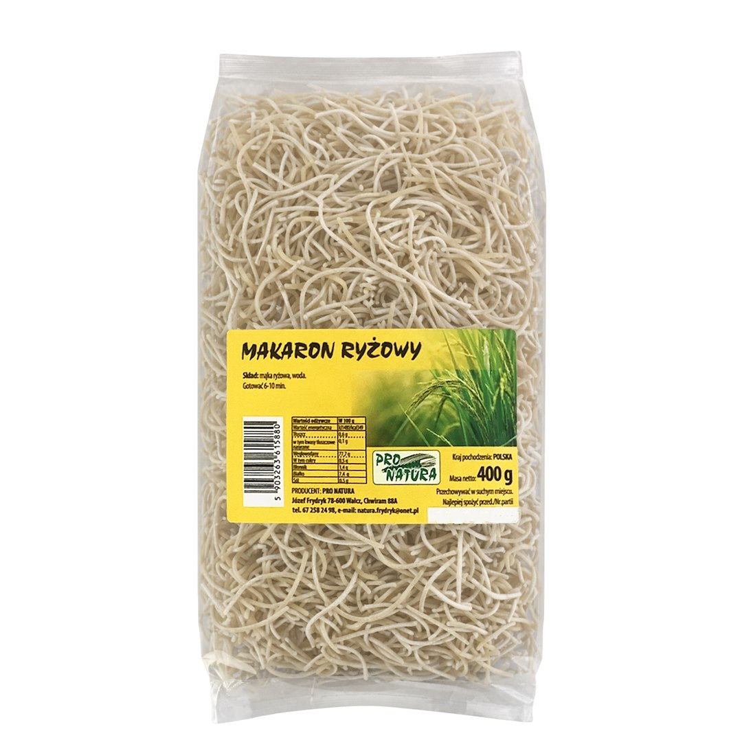 Pro Natura Rice Pasta baksida med näringsfakta