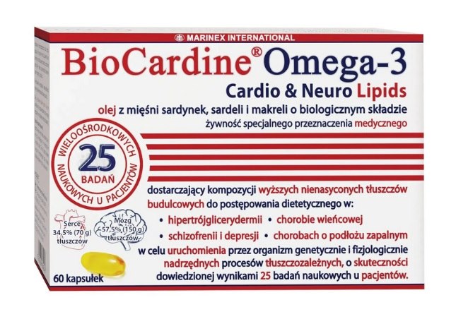 Biocardine Omega-3 baksida med näringsinformation