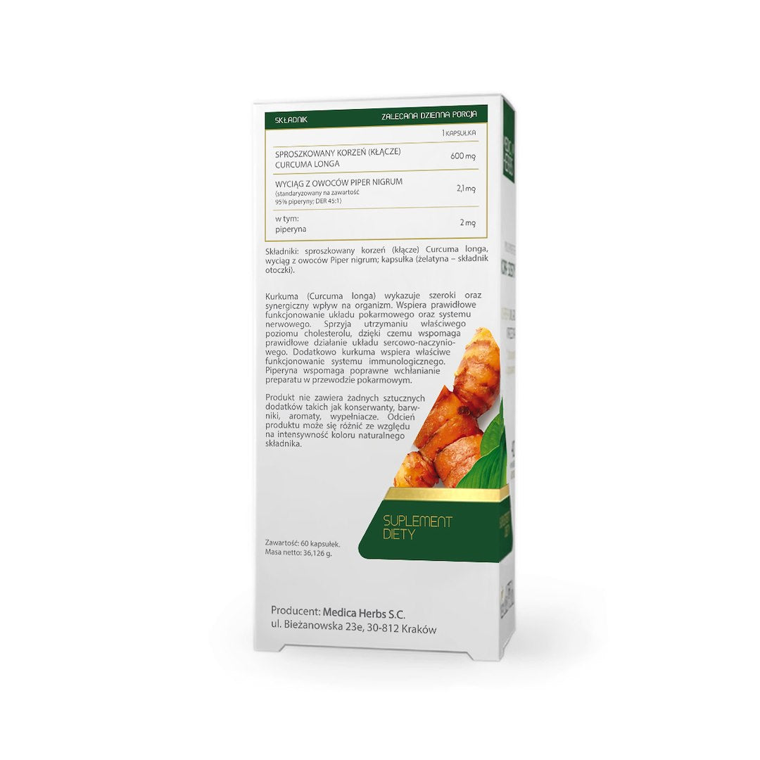 Medica Herbs Turmeric + Piperine näringsfakta baksida