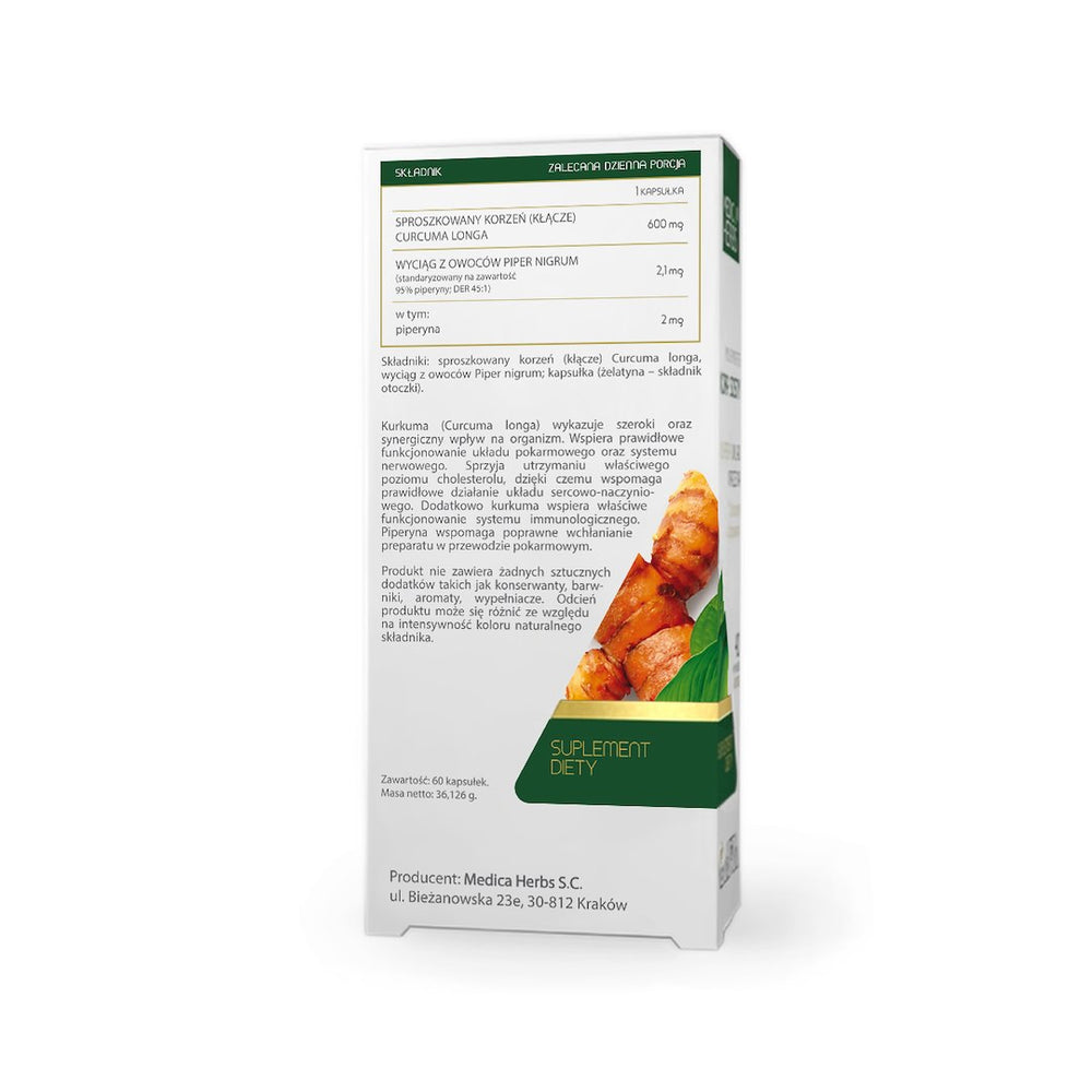 Medica Herbs Turmeric + Piperine näringsfakta baksida