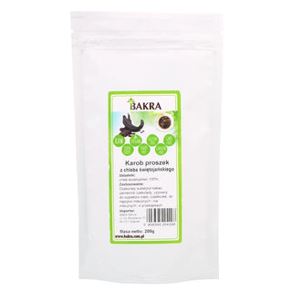 Bakra Carob Powder framsida på förpackningen