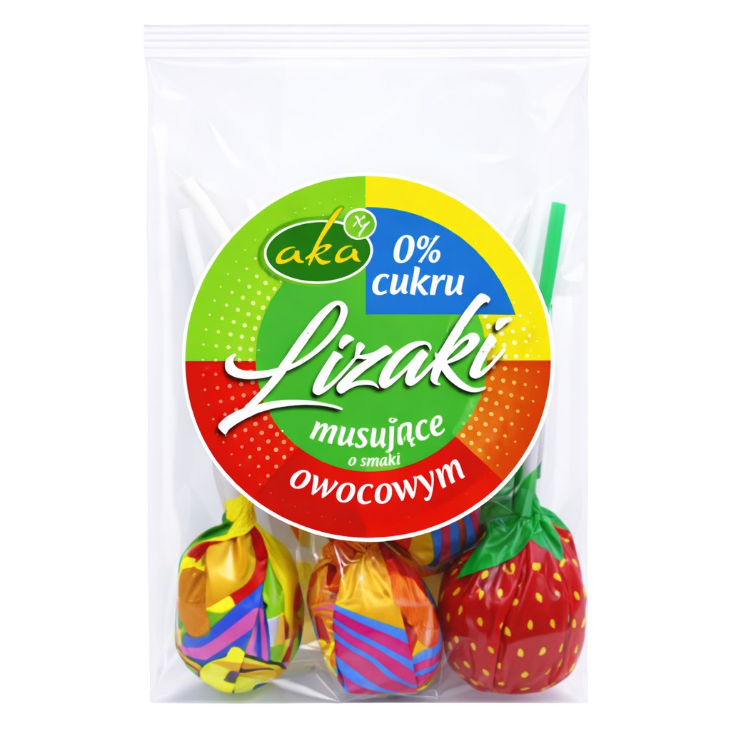 Aka Fruit Fizzy Lollipops sockerfria framsida
