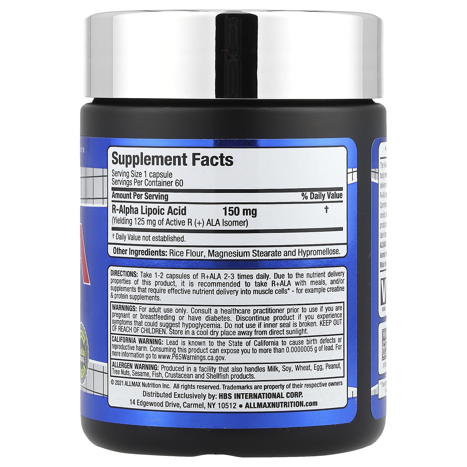 Allmax R+Ala Complex ingredienser etikett