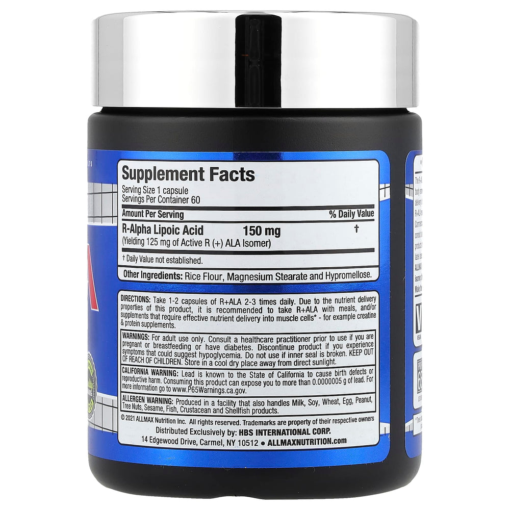 Allmax R+Ala Complex ingredienser etikett