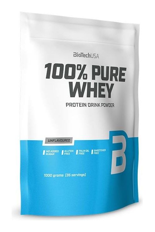 BioTech USA 100% Pure Whey Protein Drink Powder, 1000g, gluten-free, no added sugar, unflavoured.