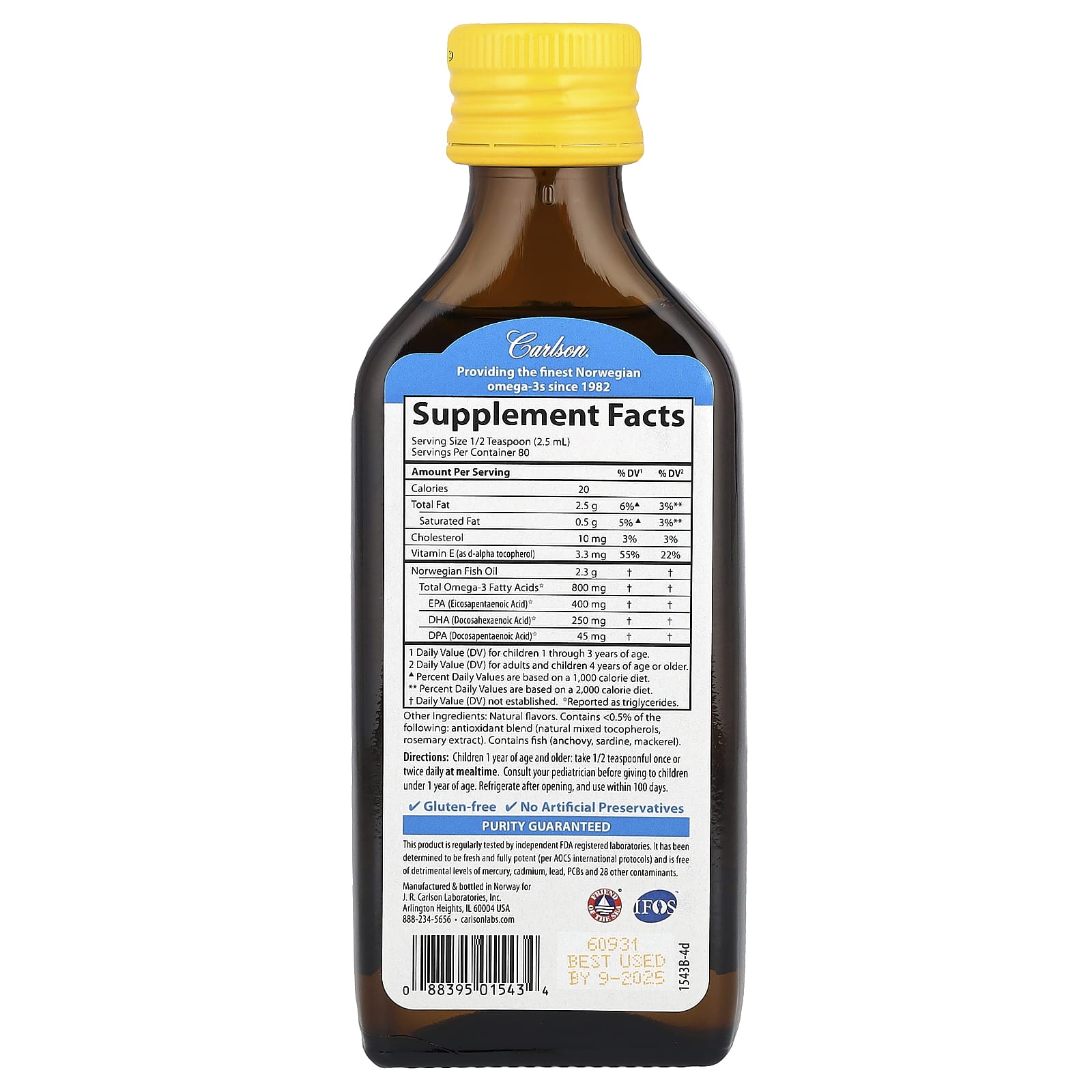 The Very Finest Fish Oil fullständig baksida etikett