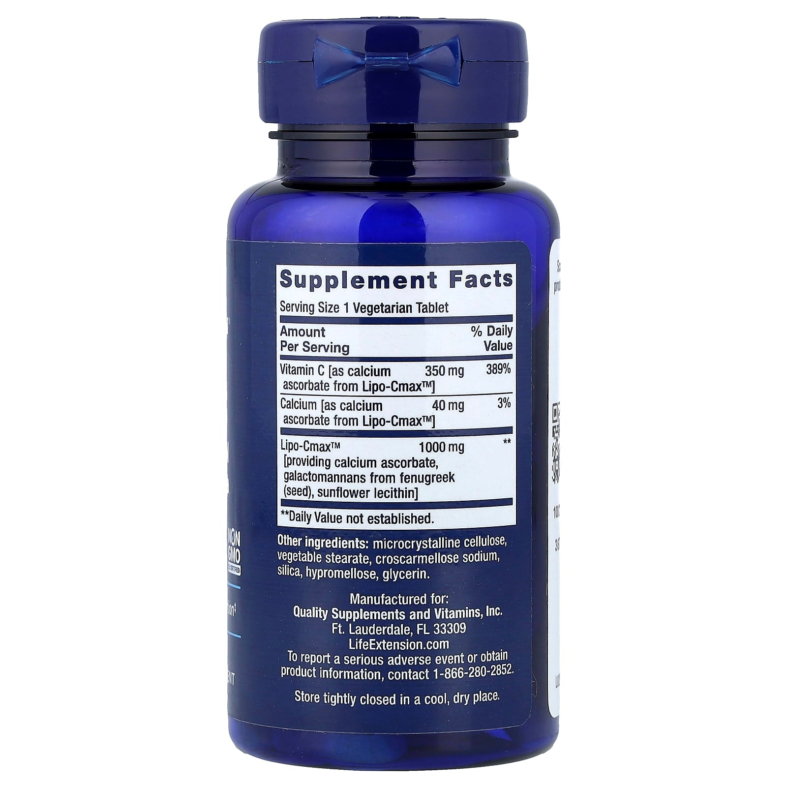 Life Extension Vitamin C 24-Hour Liposomal baksida