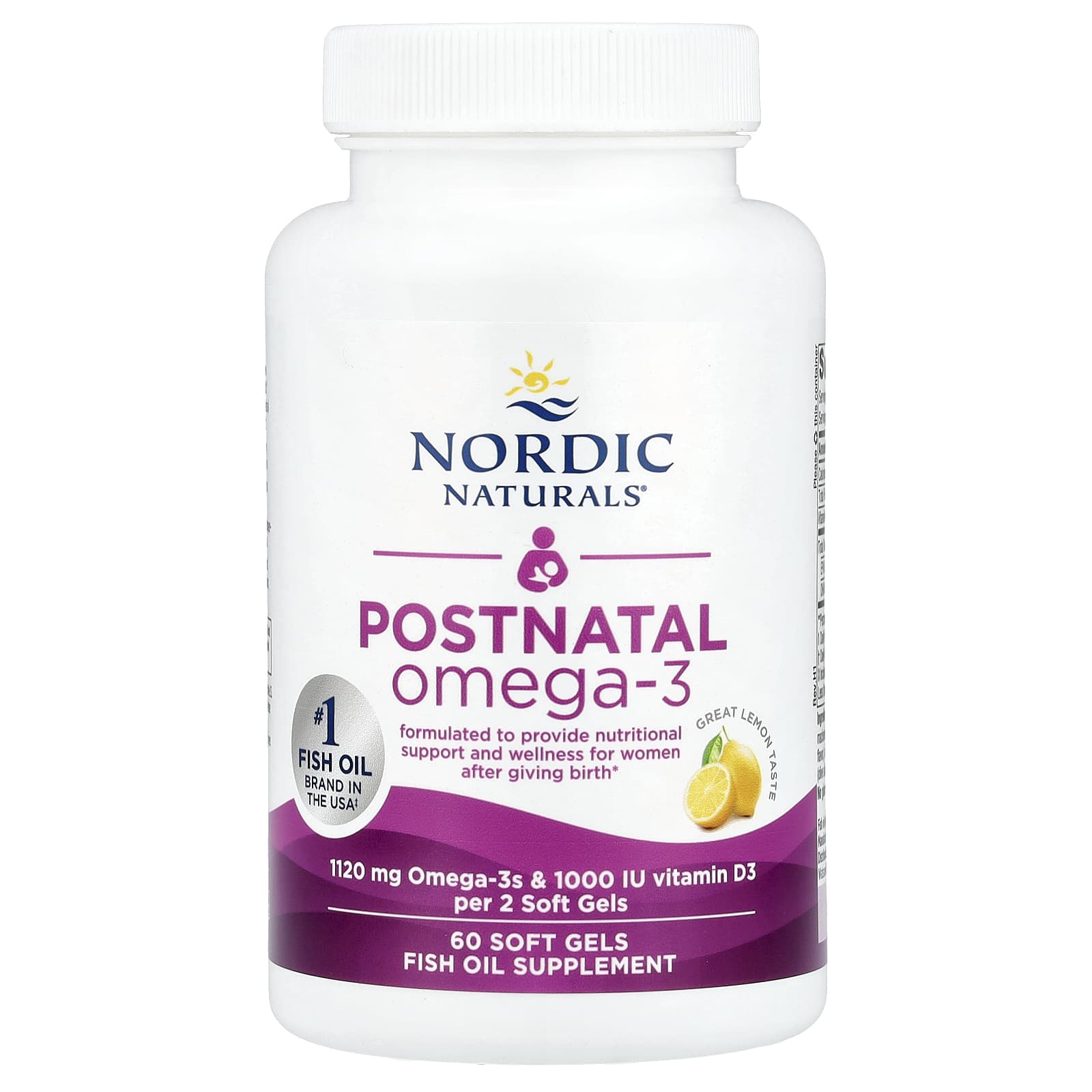 Postnatal Omega-3 flaskans etikett detalj