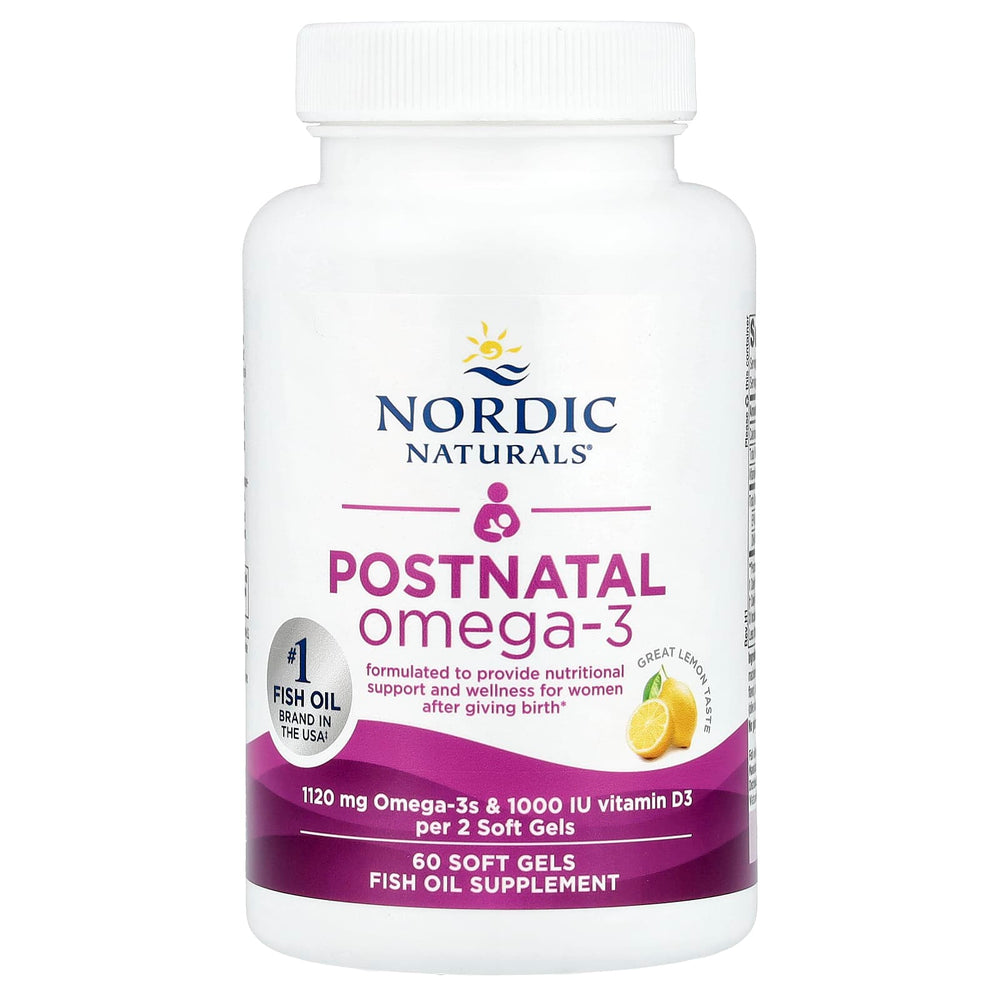 Postnatal Omega-3 flaskans etikett detalj