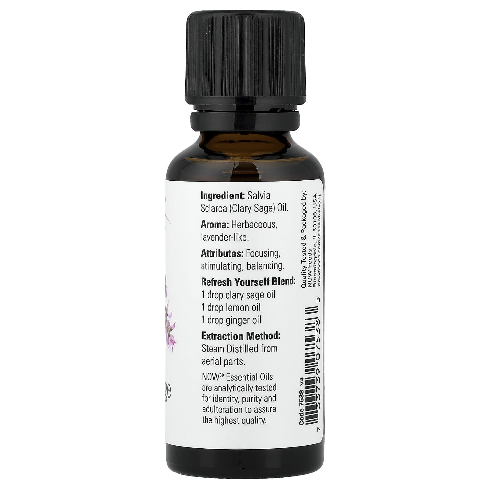 NOW Foods Clary Sage Oil ingredienser etikett