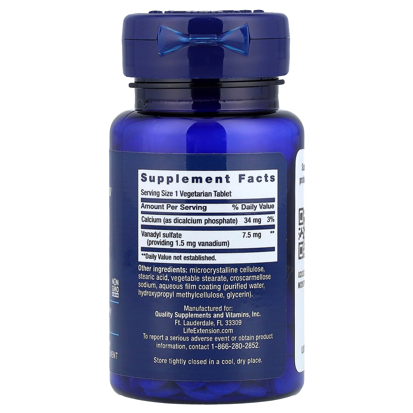Vanadyl Sulfate – 100 tabletter baksida näringsfakta