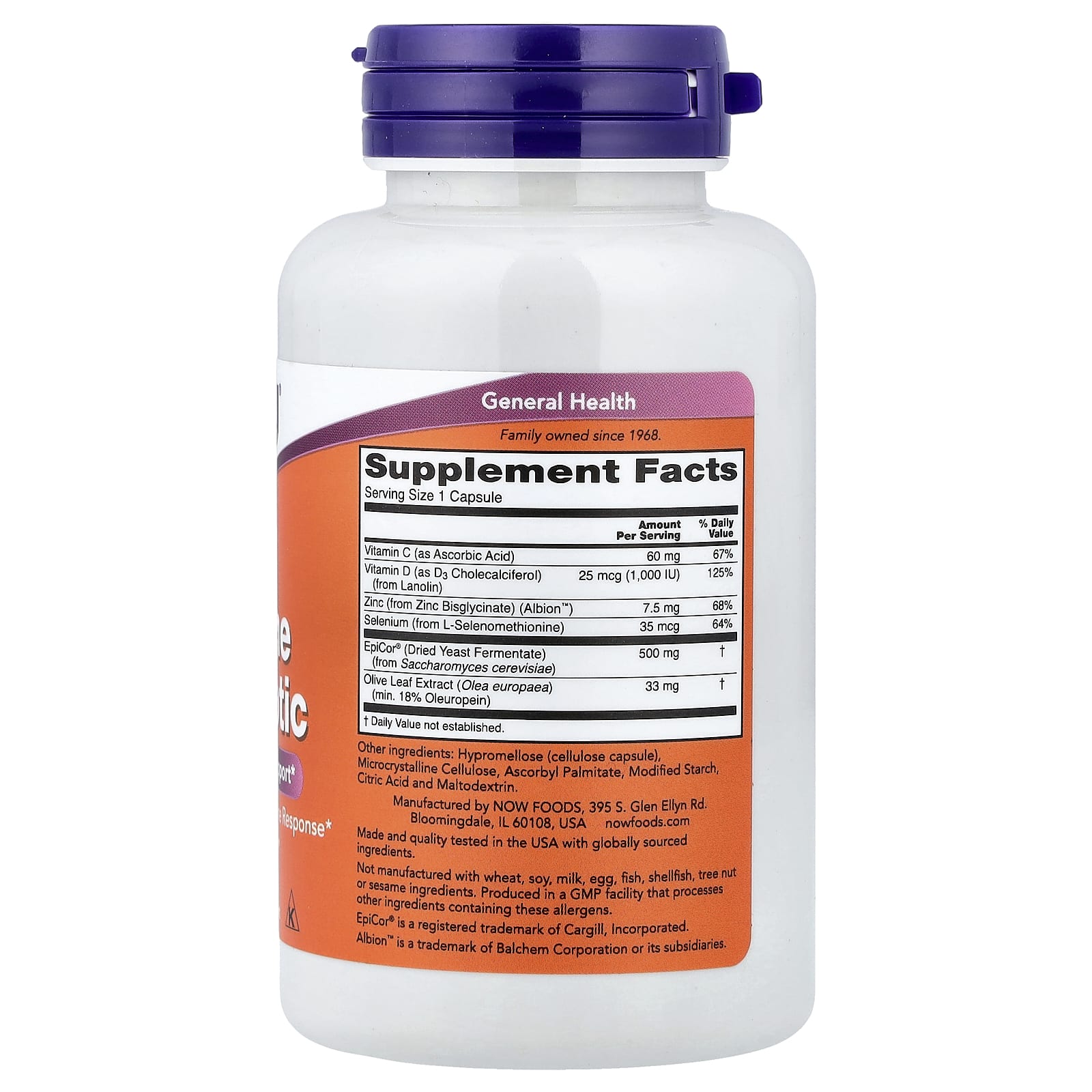 NOW Foods Epicor Plus Immunity baksida