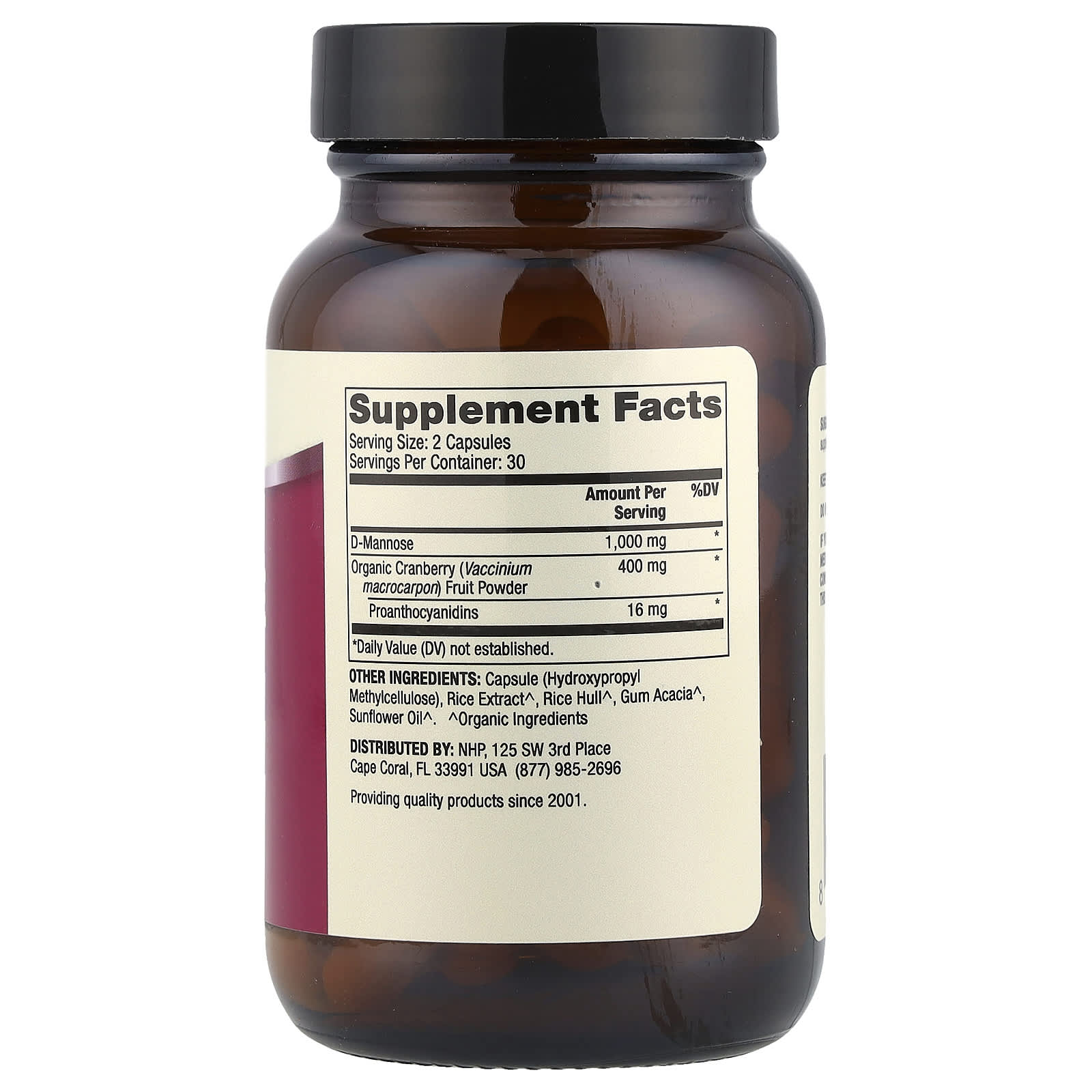Dr. Mercola D-Mannose With Cranberry baksida näringsinformation