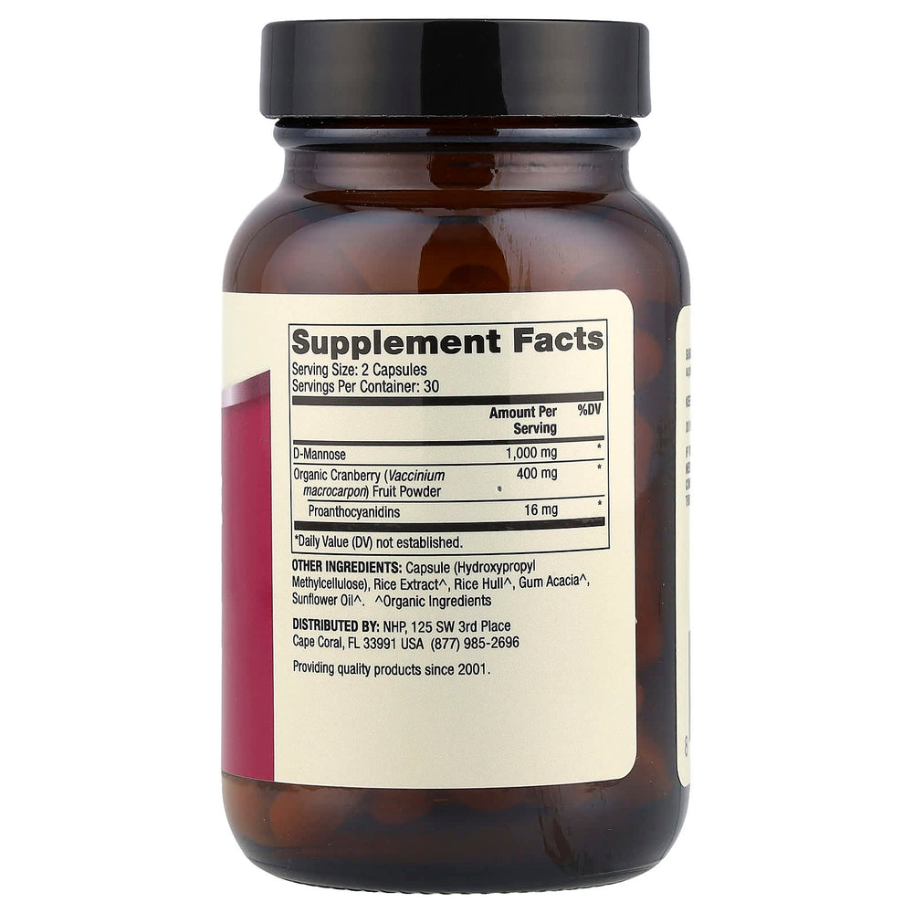 Dr. Mercola D-Mannose With Cranberry baksida näringsinformation