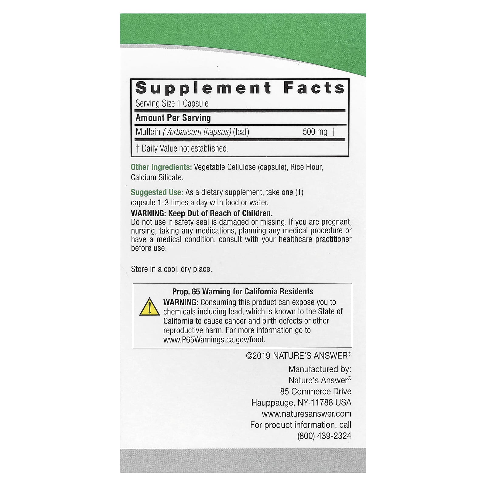 Nature's Answer - Mullein Leaf, 500mg - 90 Vcaps