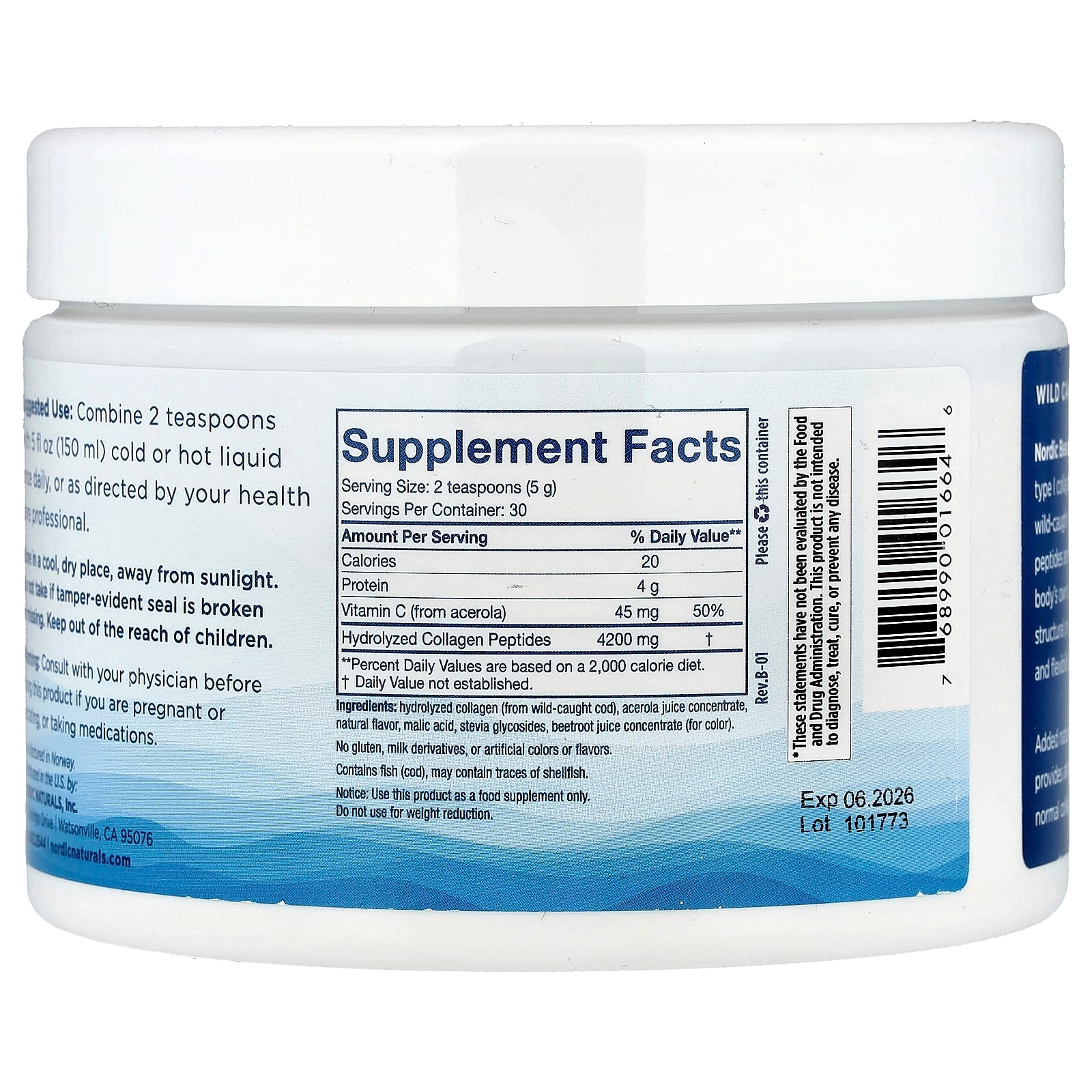 Marine Collagen – Jordgubb ingredienser etikett