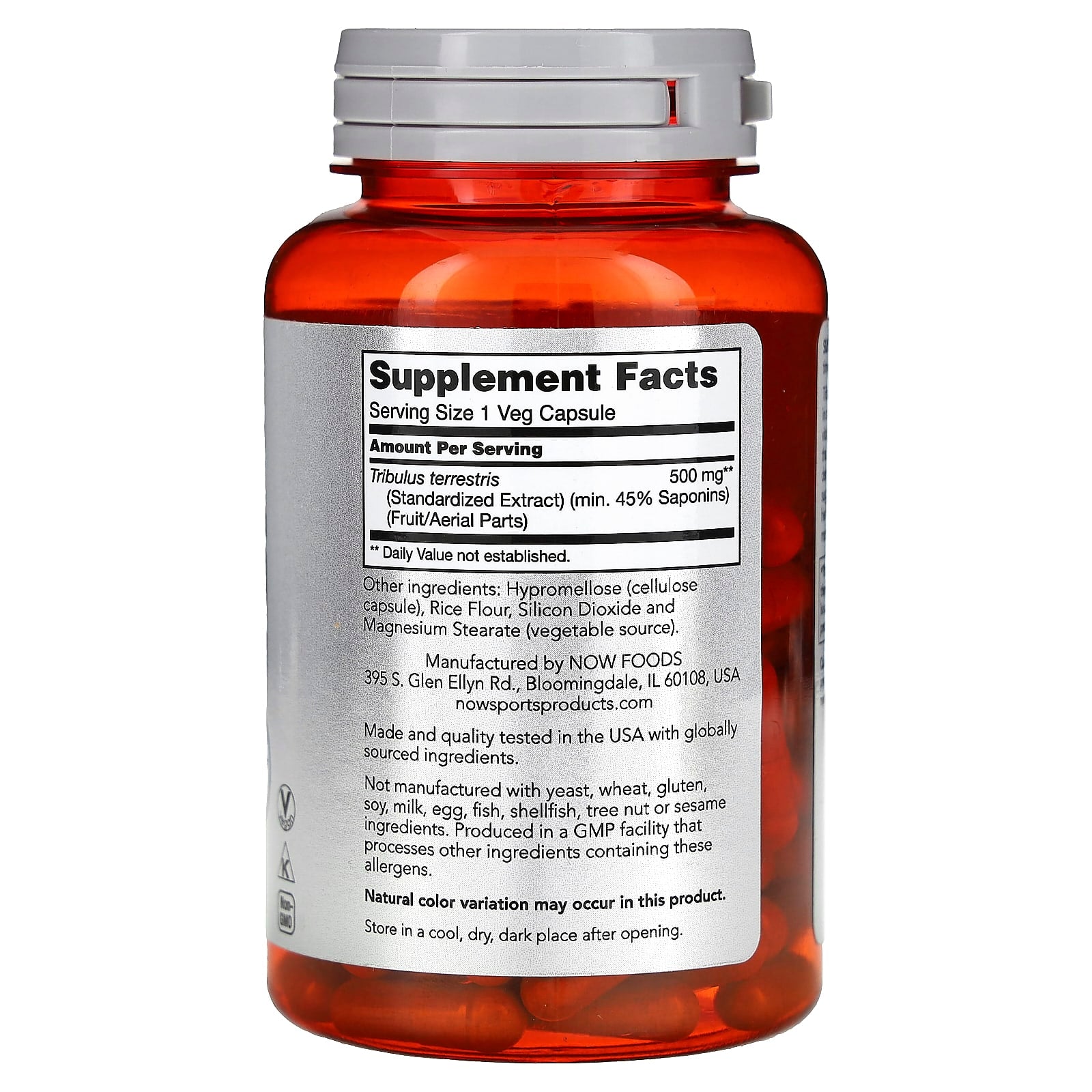 Tribulus 500mg ingredienser och etikett