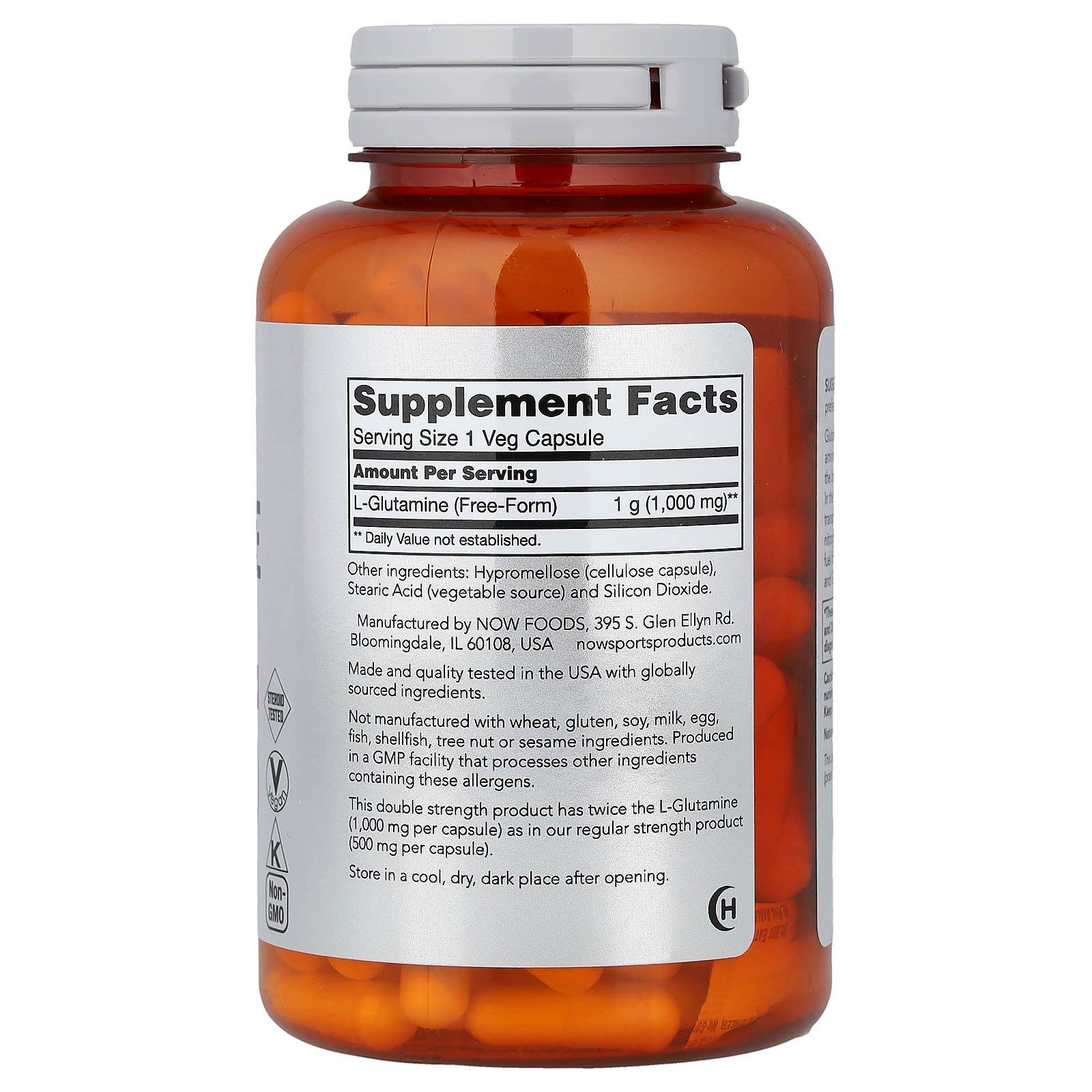 L-Glutamine 1000mg ingredienser och etikett