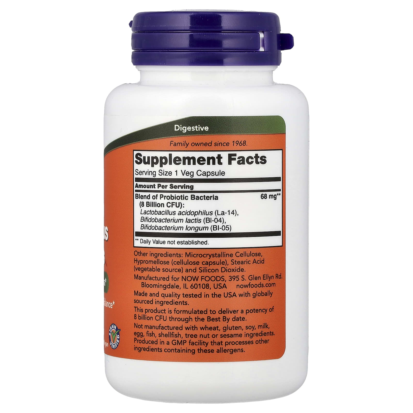 NOW Foods - 8 Miljardia Acidophilusta & Bifidusta - Probiottiseos - 120 Kapselia