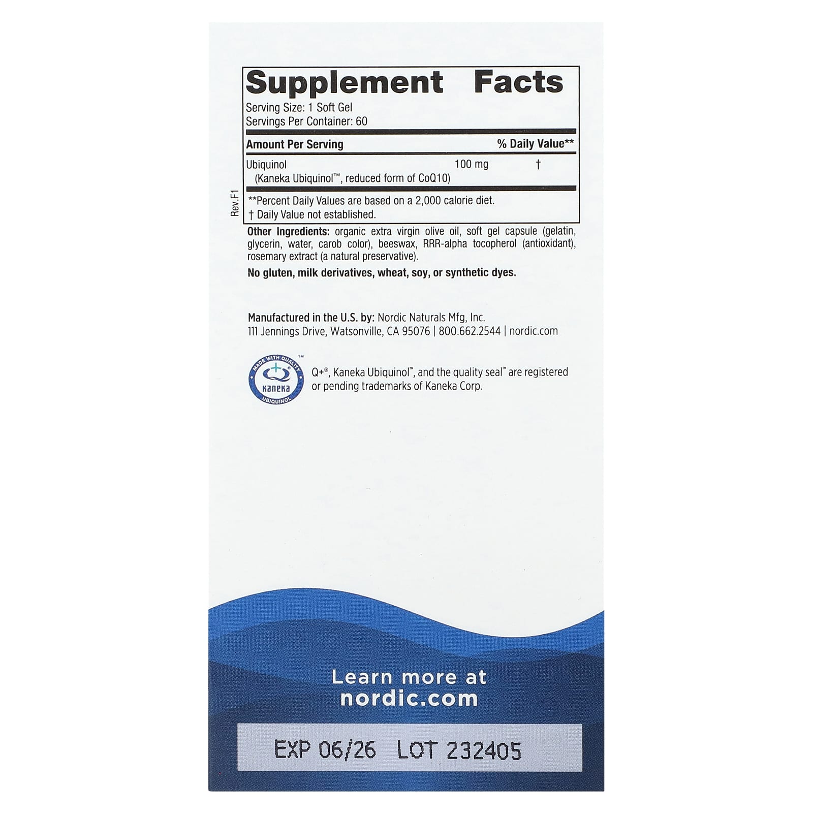 Nordic CoQ10 Ubiquinol Sport baksida näringsfakta