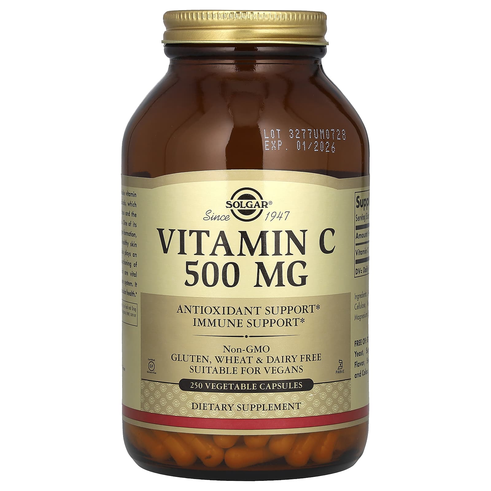 Vitamin C 500mg baksida med näringsfakta