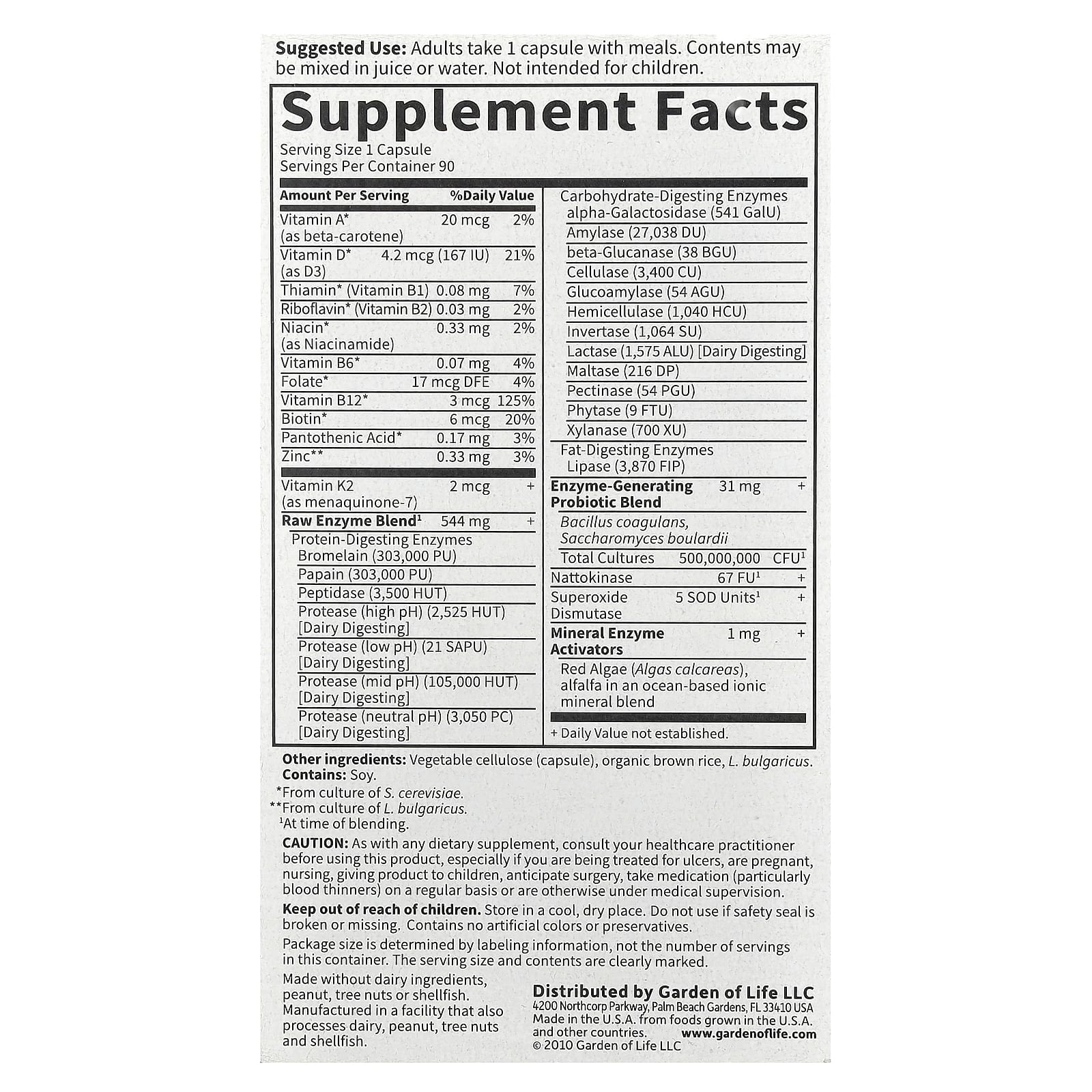 RAW Enzymes Women ingredienser-etikett
