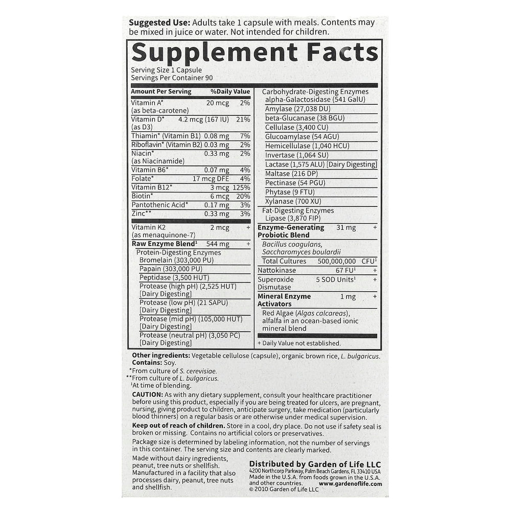 RAW Enzymes Women ingredienser-etikett
