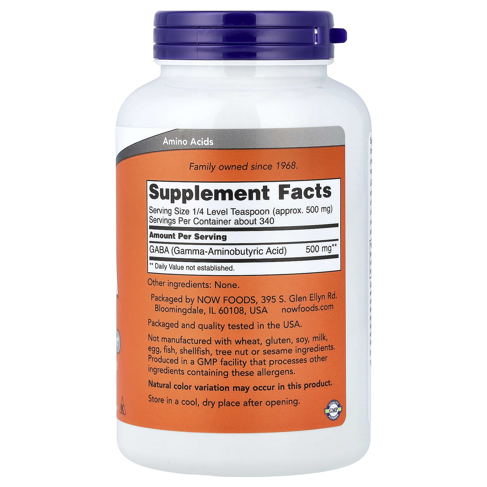 GABA Pure Powder – 500 mg per portion näringsfakta