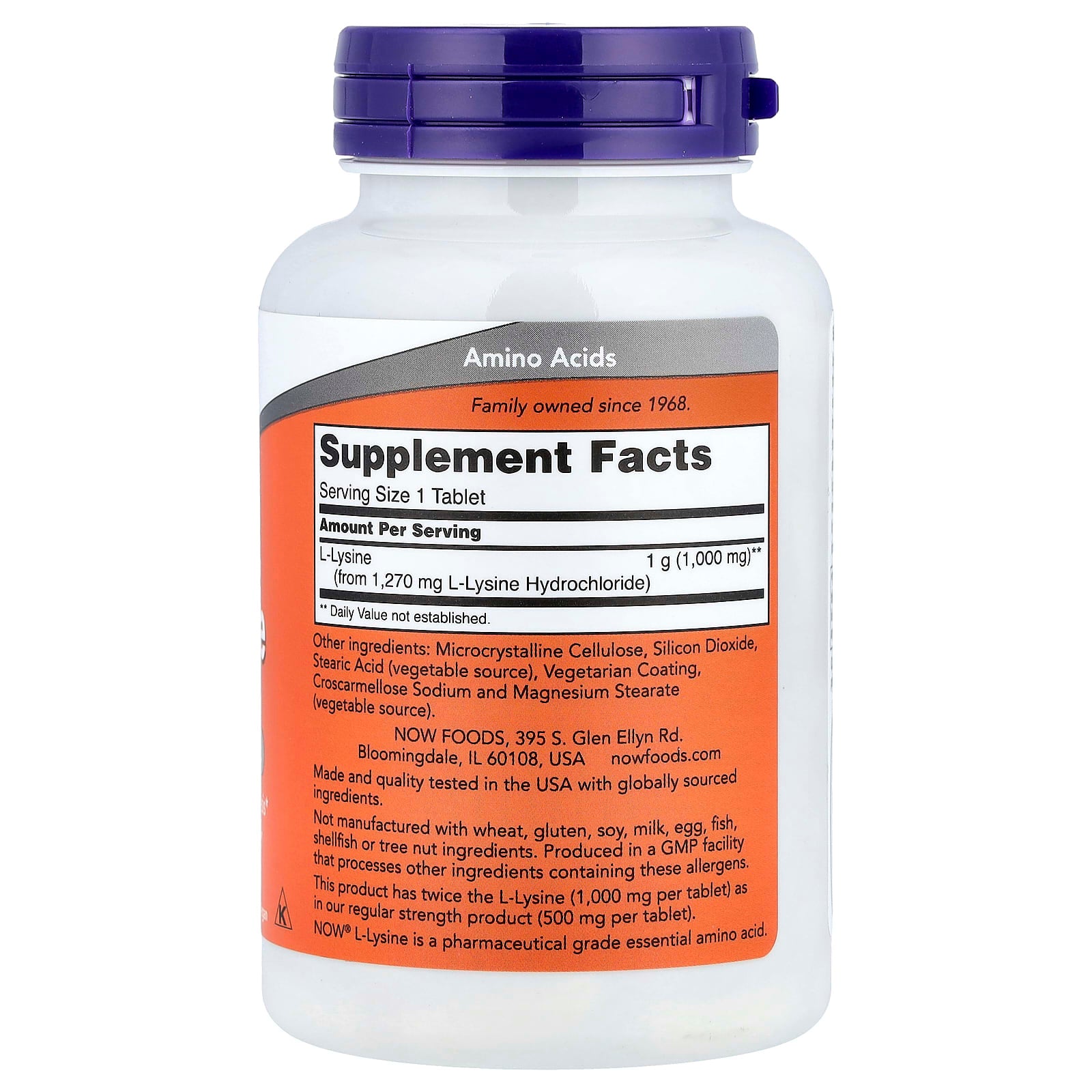 L-Lysine 1000 mg näringsfakta-etikett