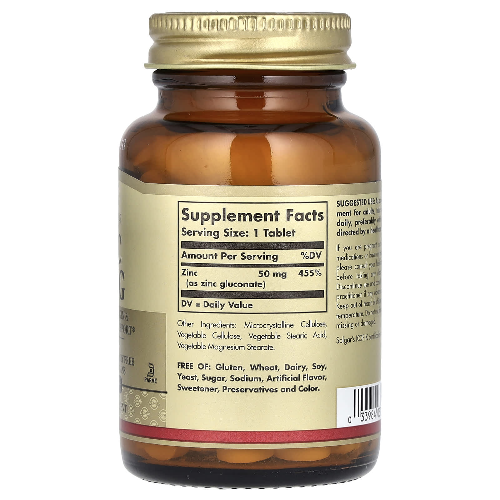 Solgar Zink 50 mg tablett - näringsfakta