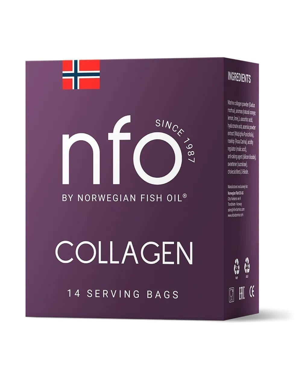 NFO Marine Collagen – 14 sachets baksida med näringsinformation