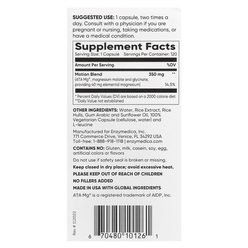 Enzymedica Magnesium Motion produktflaska