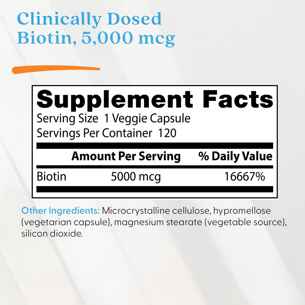Biotin 5000 mcg förpackning öppen med kapslar