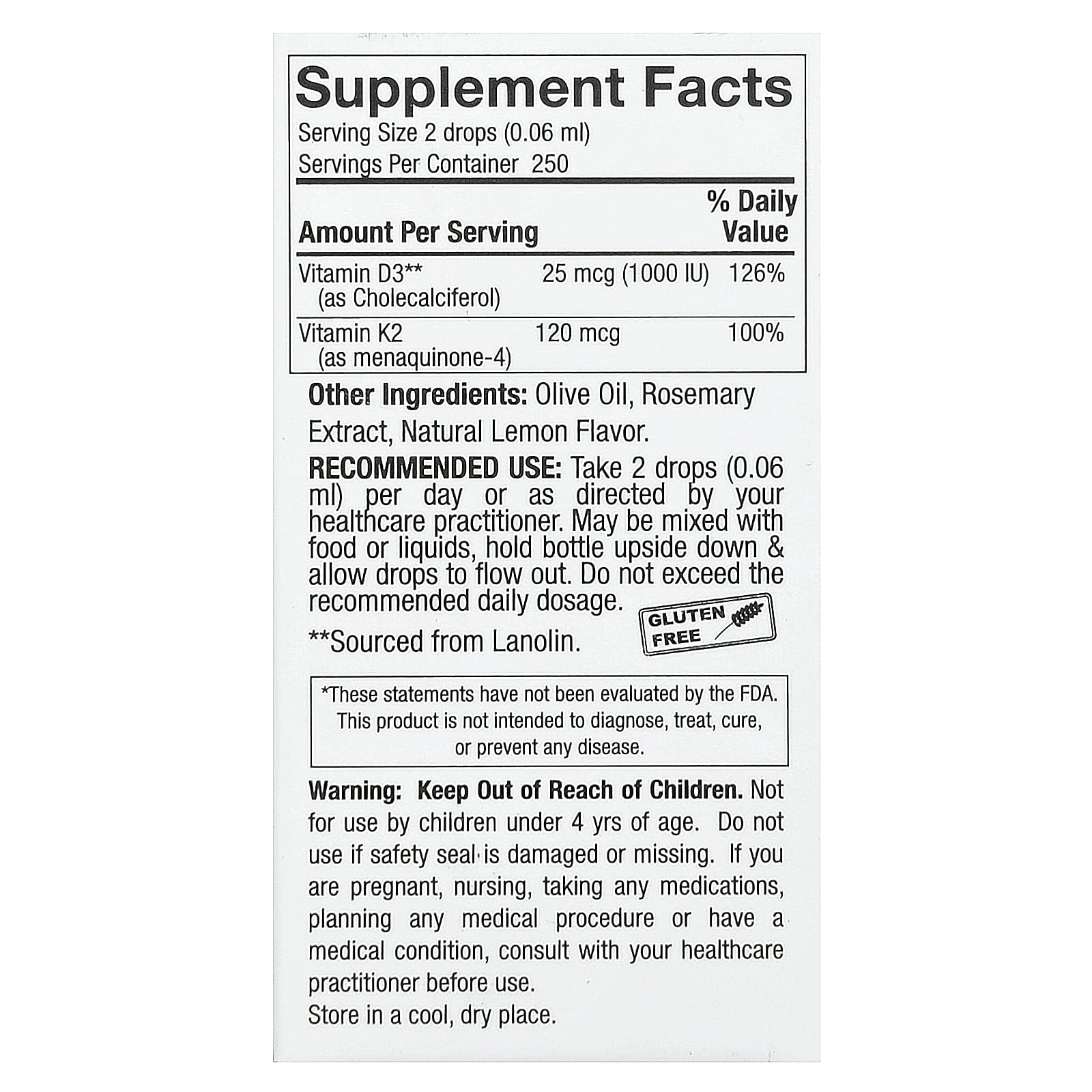 Nature'S Answer - D3- ja K2-vitamiini - 15ml
