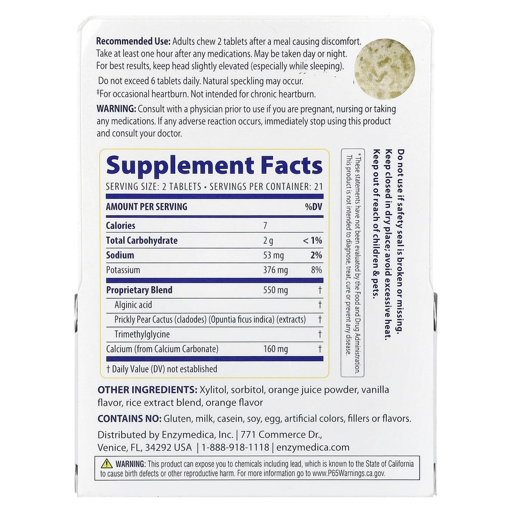 Enzymedica Heartburn Soothe ingredienser etikett