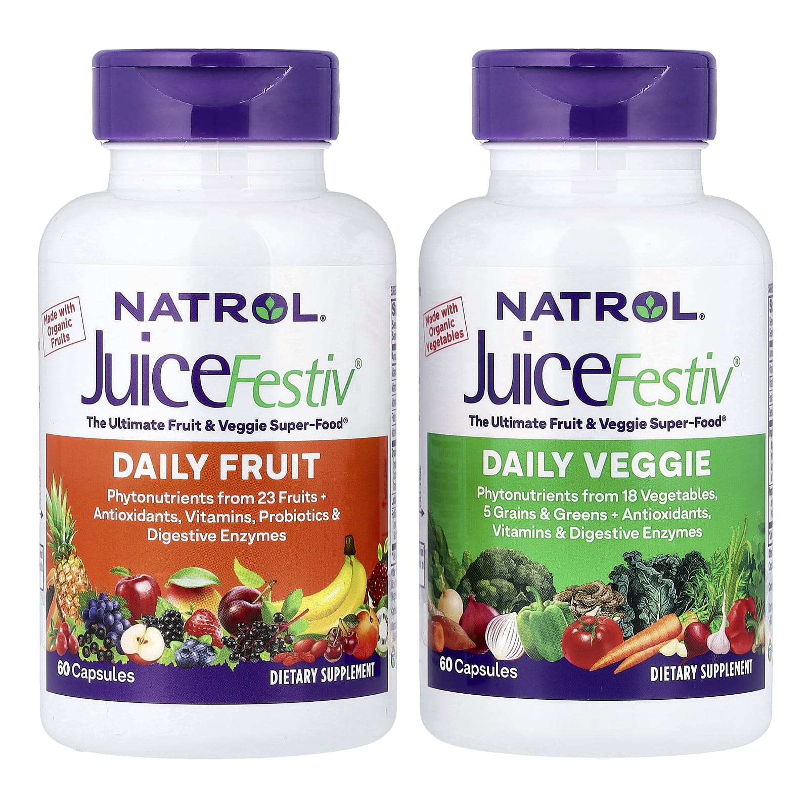 Natrol JuiceFestiv två flaskor produktöversikt