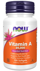 Now Foods Vitamin A 25,000IU baksida näringsfakta