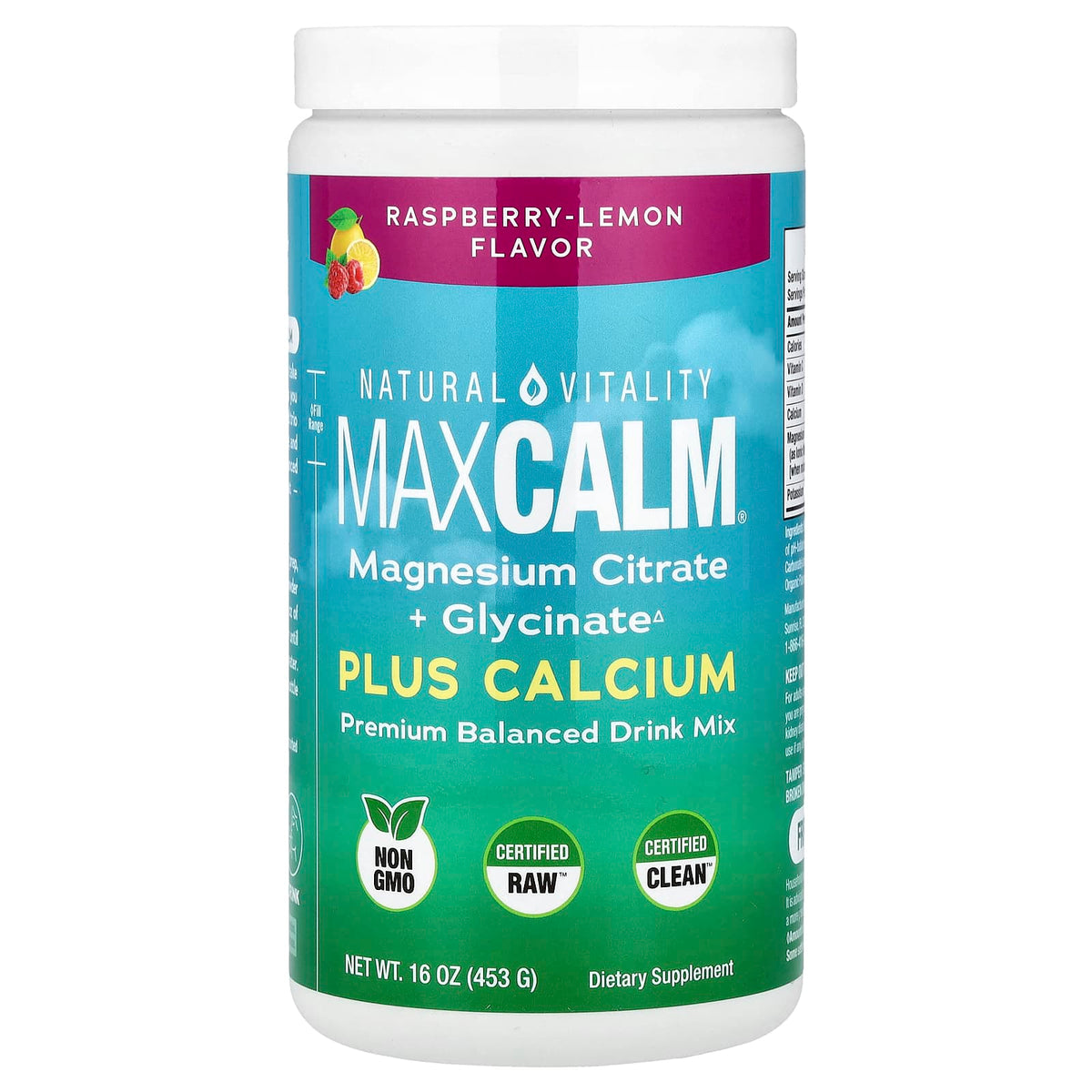 Natural Calm Plus Calcium baksida näringsfakta