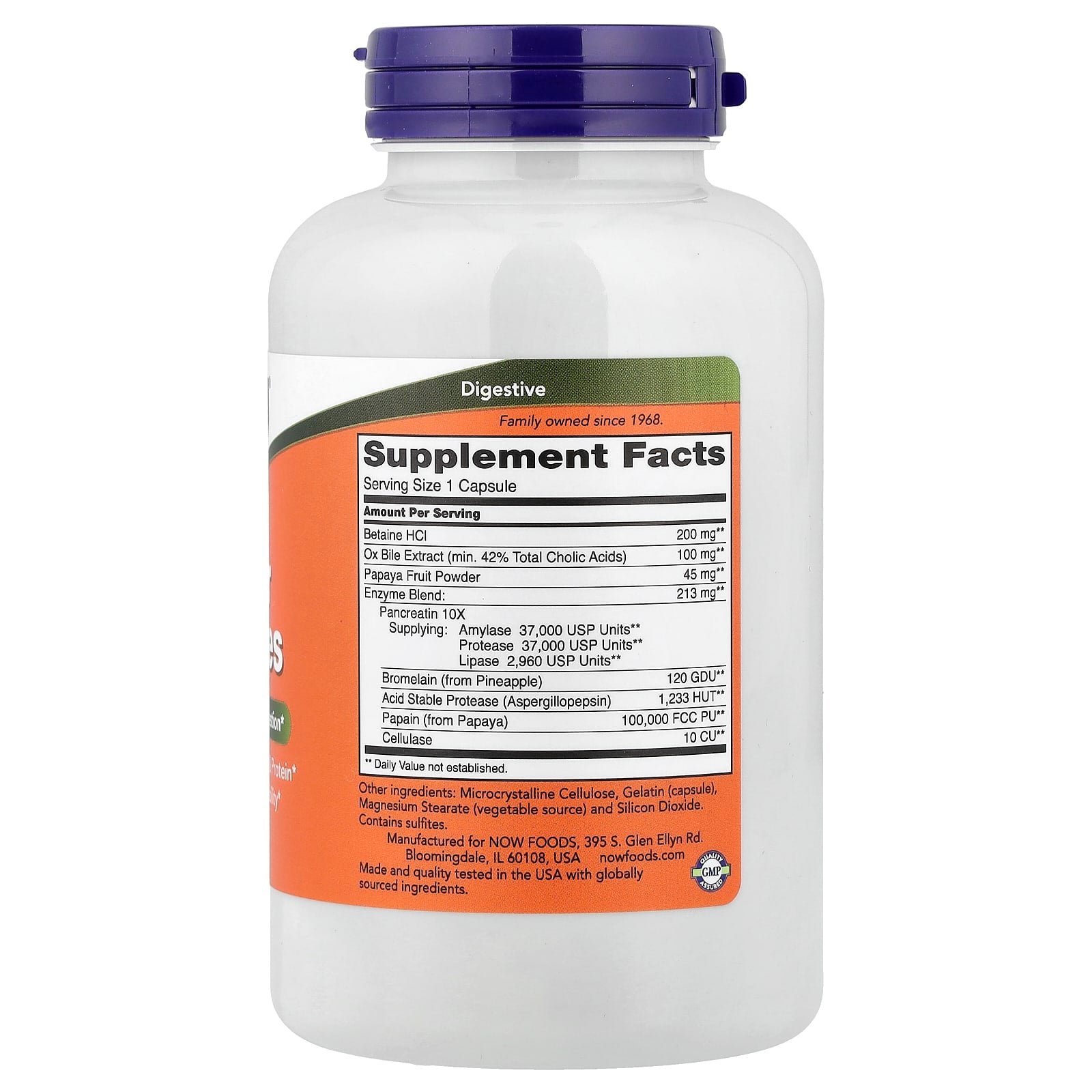 Now Foods Super Enzymes produktetikett detalj