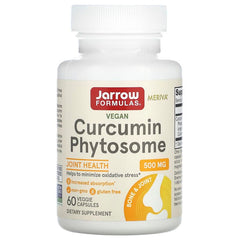 Jarrow Formulas Curcumin Phytosome bottle, 500 mg, vegan supplement promoting joint health and antioxidant protection.
