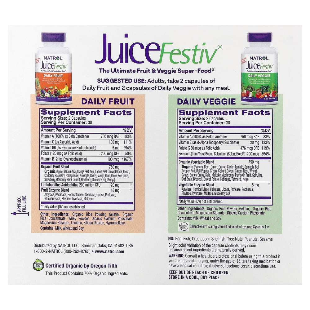 Natrol JuiceFestiv ingredienslista etikett