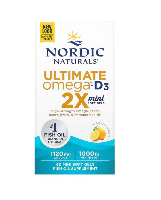 Nordic Naturals - Omega 2X Mini With Vitamin D3 1120mg Lemon - 60 Sgels