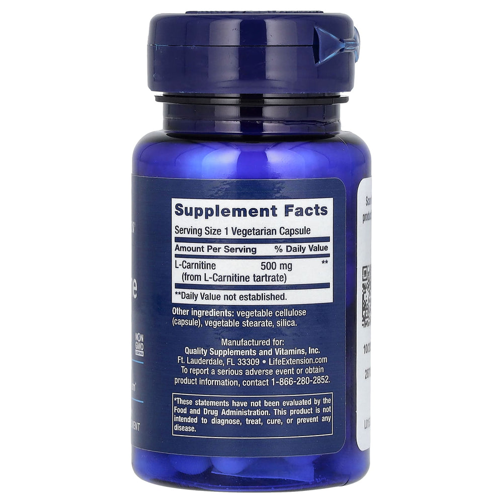 Life Extension L-Carnitine baksida näringsfakta